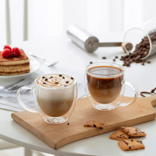 Set 2 căni termorezistente cu pereți dubli din sticlă