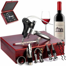 Set desfacător vin profesional 9 piese în cutie din lemn de trandafir