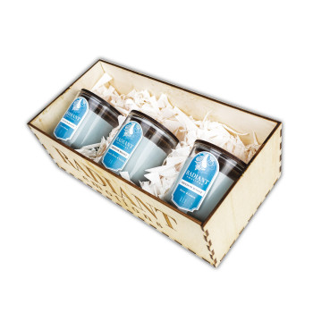 Set cadou cu 3 lumânări parfumate, în cutie personalizabilă